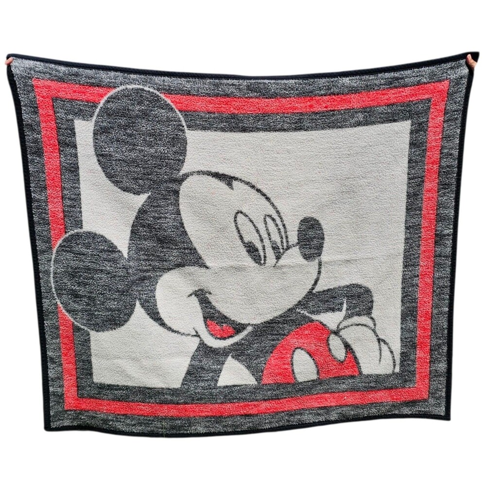 Vtg Biederlack Blanket Mickey Mouse Walt Disney USA 55x50 Throw Reversible As Is